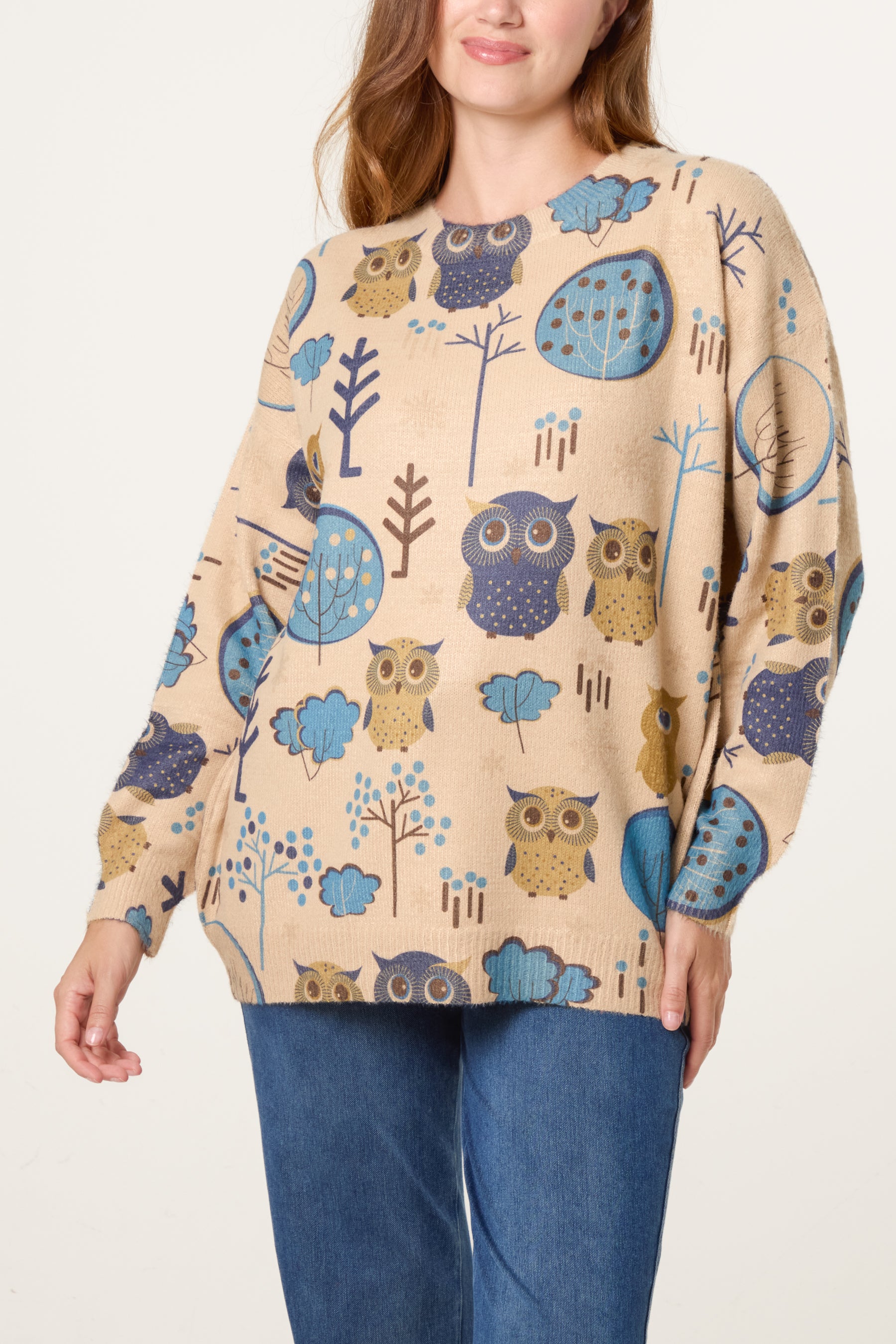 Owl & Woodland Tree Print Jumper