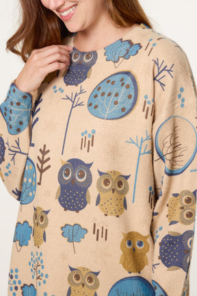 Owl & Woodland Tree Print Jumper