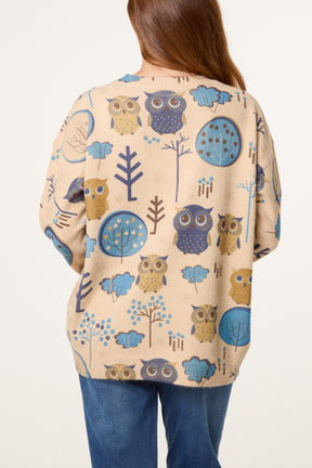 Owl & Woodland Tree Print Jumper