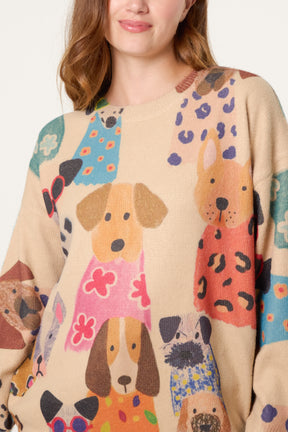 Multicolor Dog Print Jumper