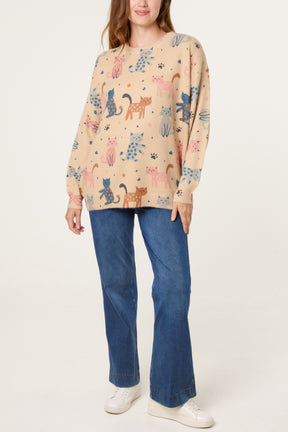 Colourful Cat Print Jumper