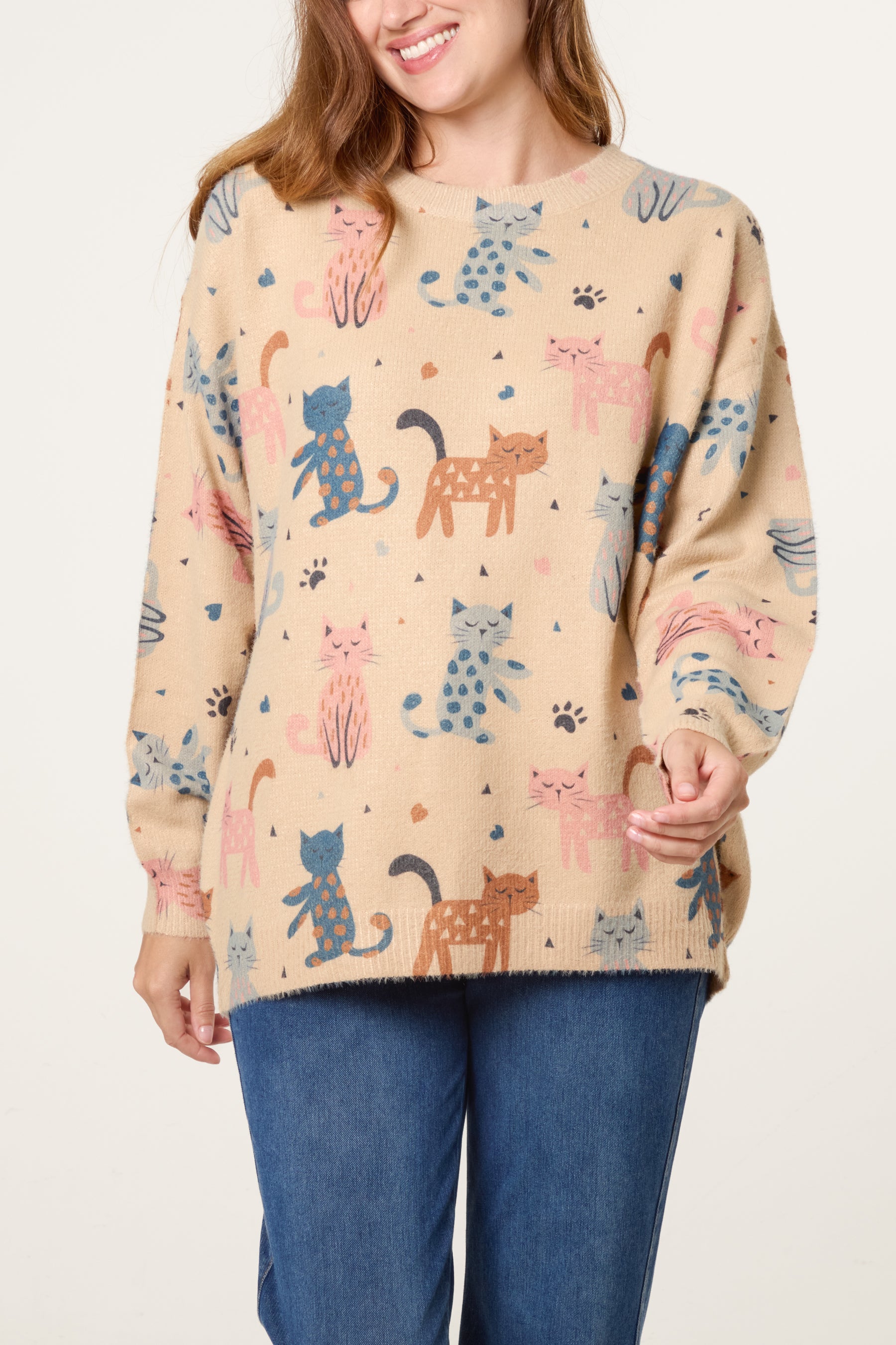 Colourful Cat Print Jumper