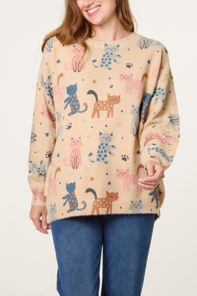 Colourful Cat Print Jumper