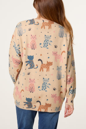 Colourful Cat Print Jumper