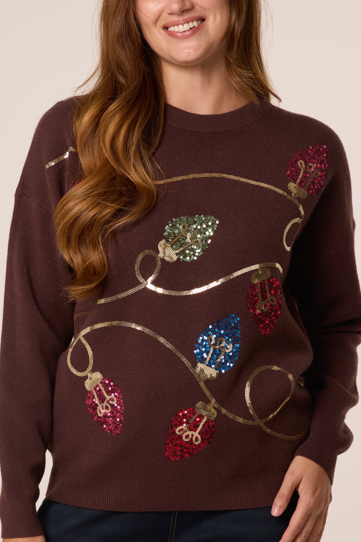 Sequinned Christmas Lights Knit Jumper