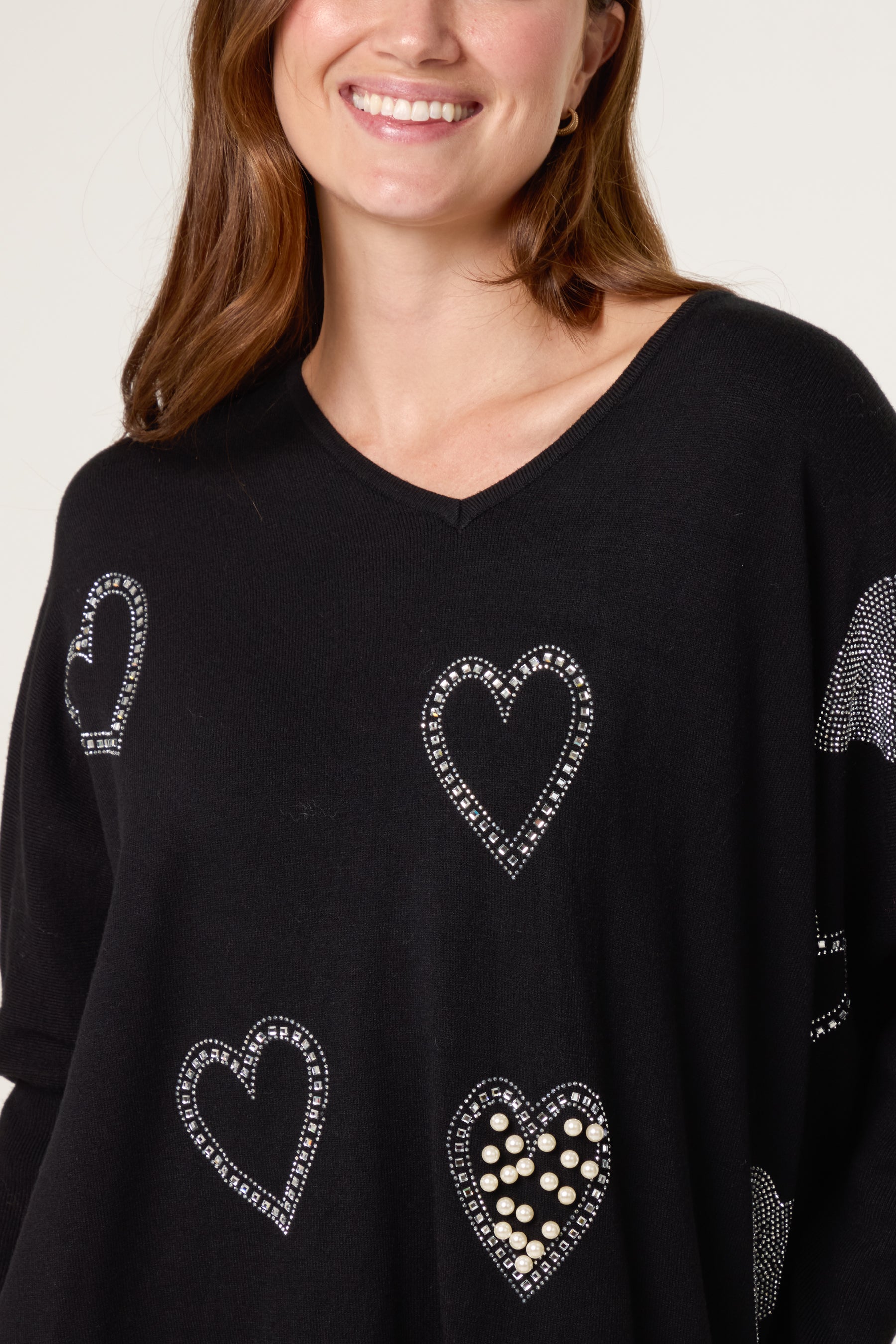Diamante Heart Batwing Jumper