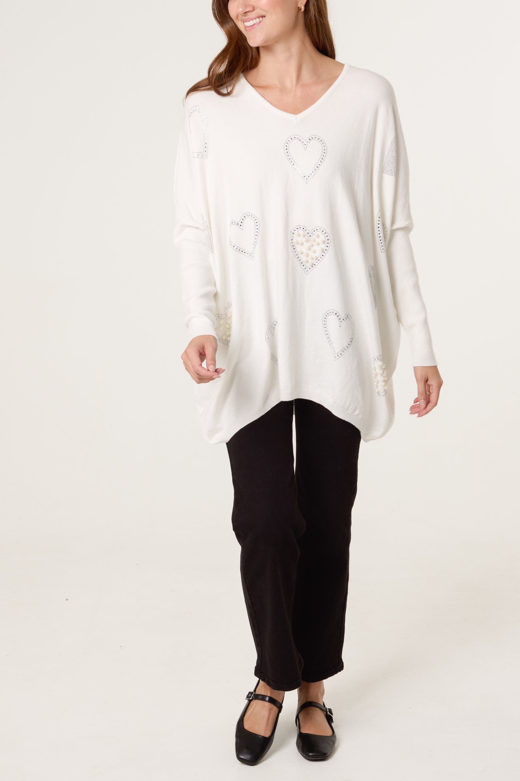 Diamante Heart Batwing Jumper