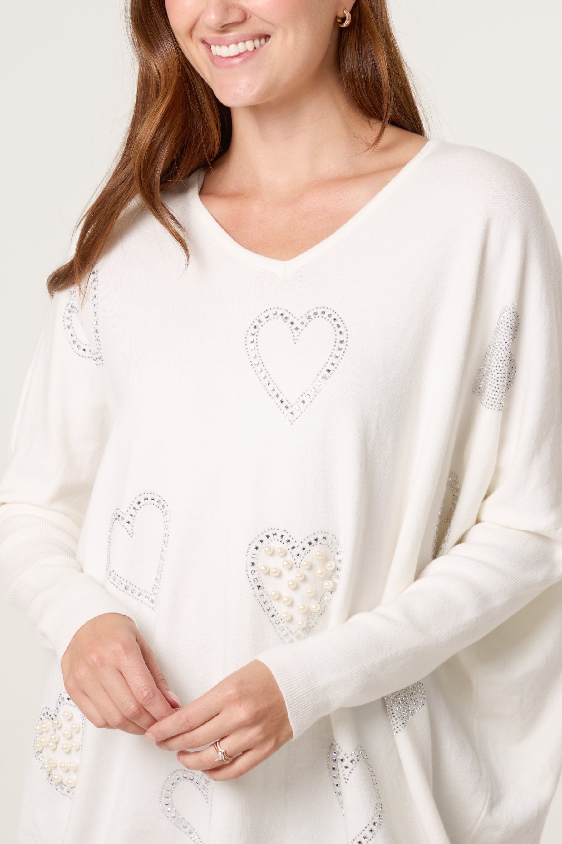 Diamante Heart Batwing Jumper