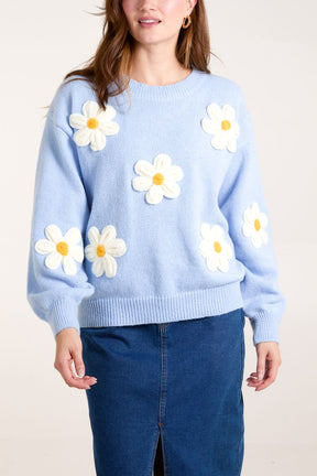 Knitted Daisies Crew Neck Jumper