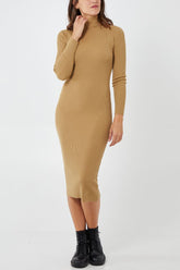 Roll Neck Knitted Midi Dress