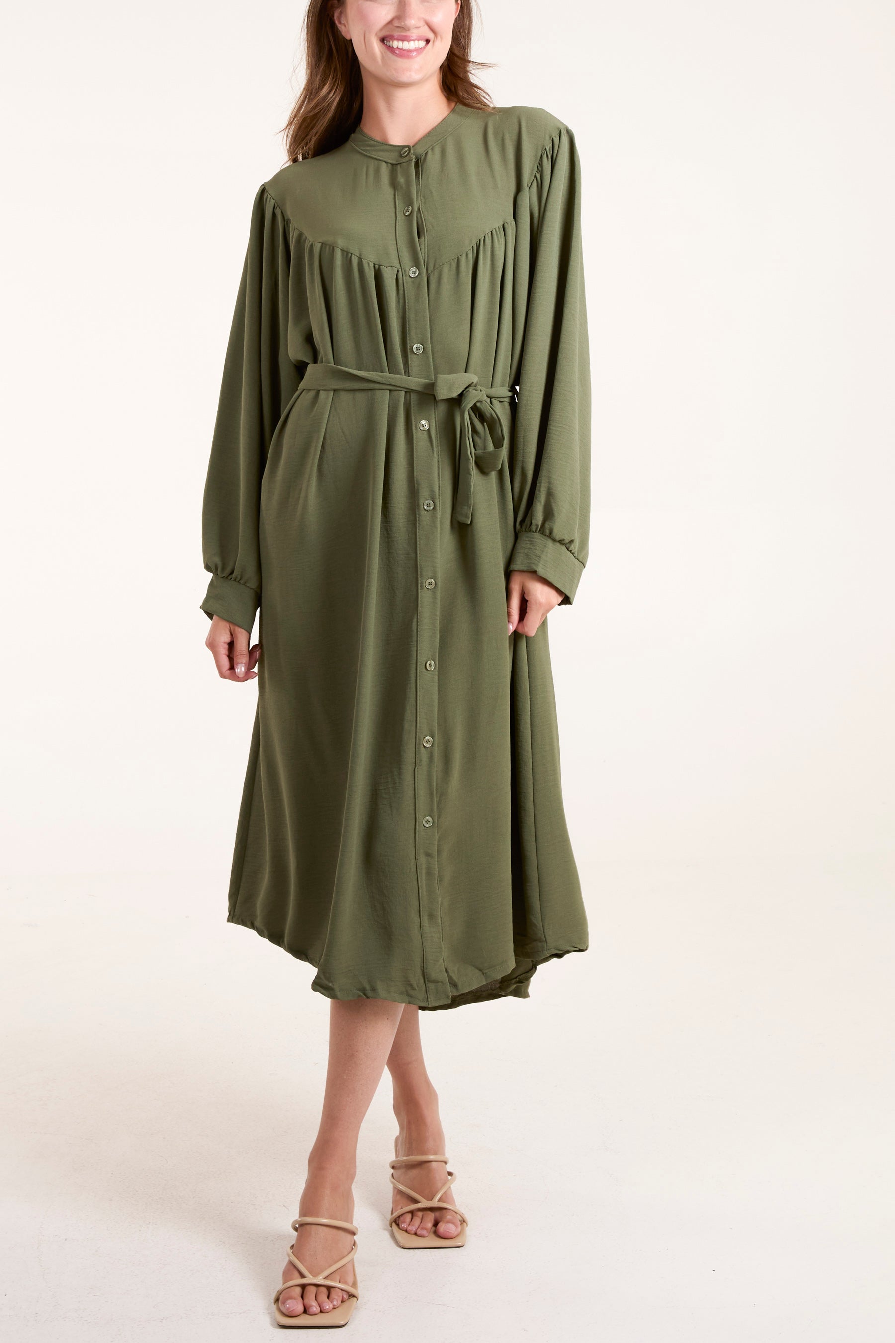 Button Down Tie Front Midi Dress