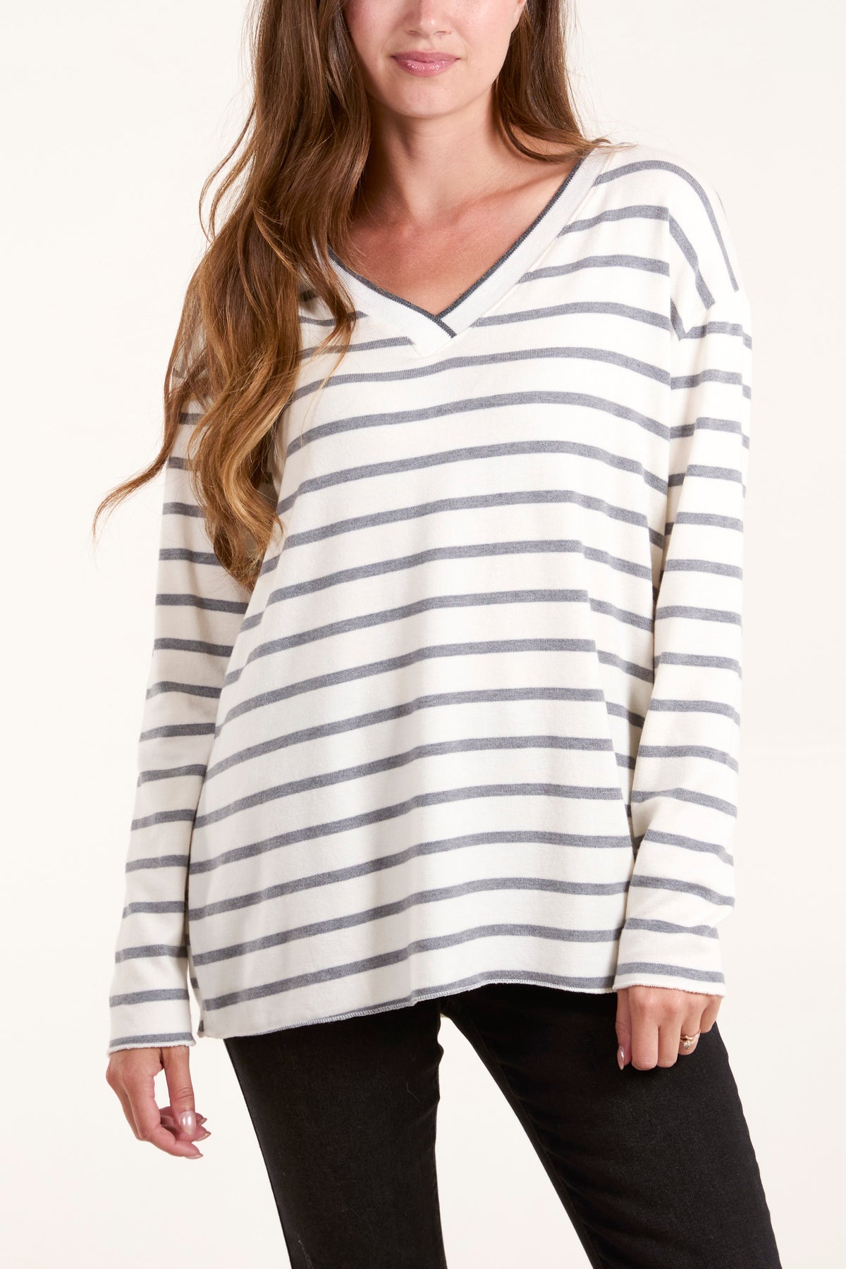 V-Neck Striped Long Sleeve Top