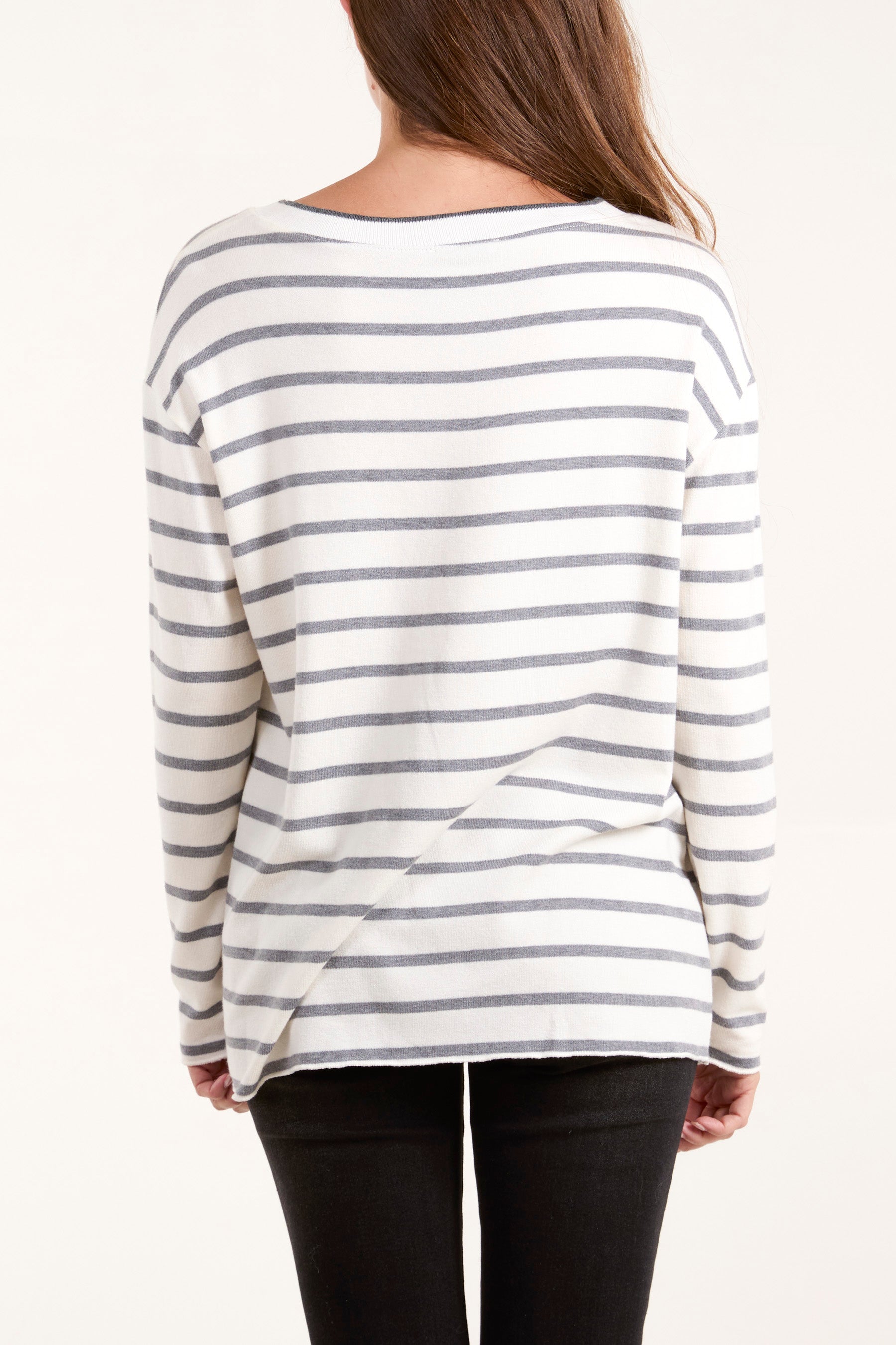 V-Neck Striped Long Sleeve Top