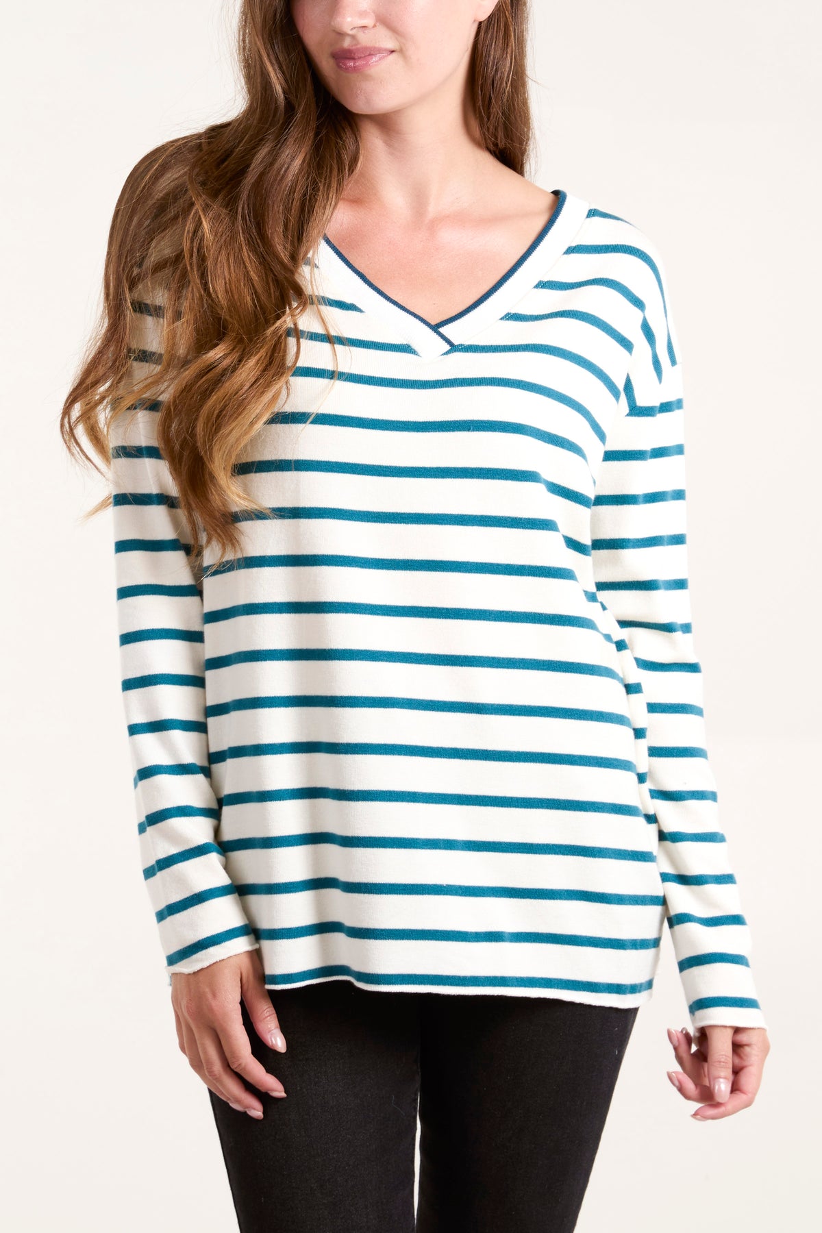 V-Neck Striped Long Sleeve Top