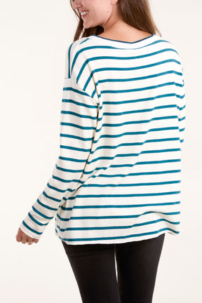 V-Neck Striped Long Sleeve Top