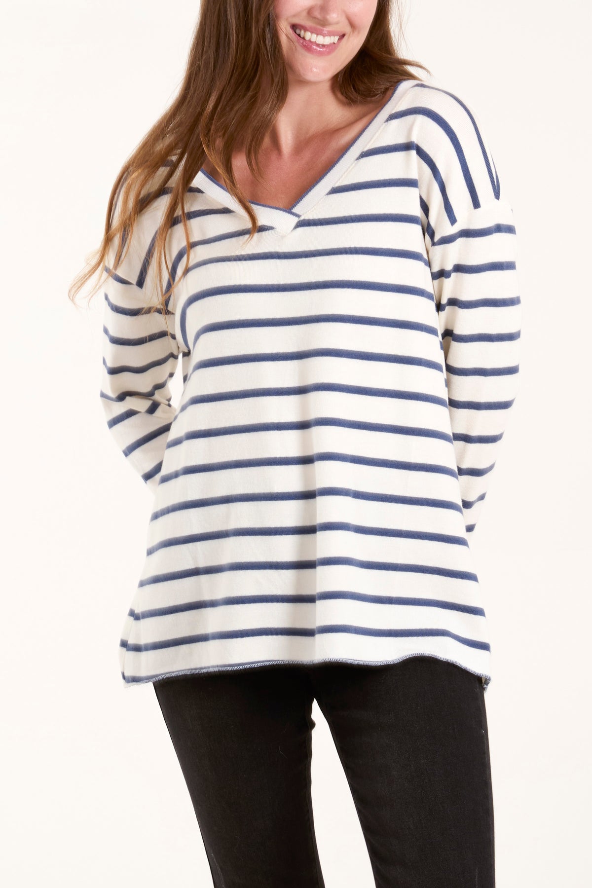 V-Neck Striped Long Sleeve Top