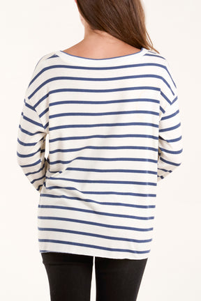 V-Neck Striped Long Sleeve Top