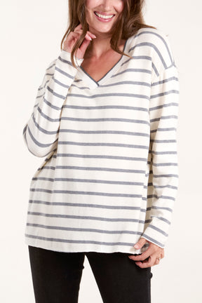 V-Neck Striped Long Sleeve Top