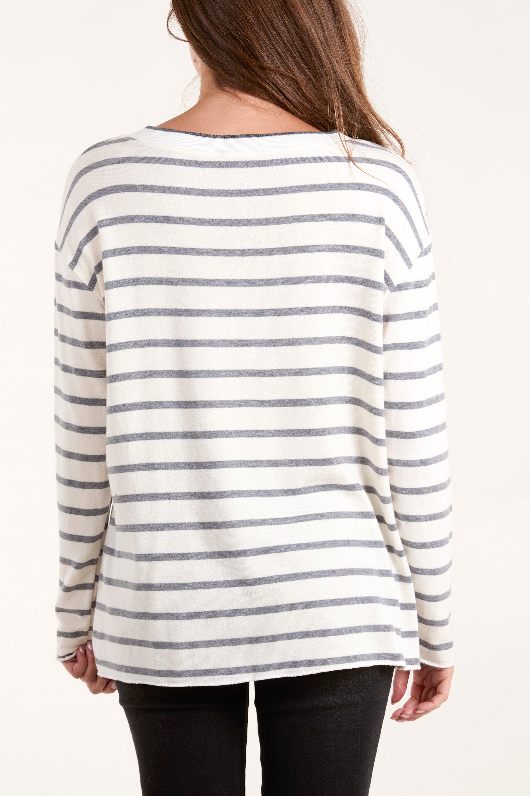 V-Neck Striped Long Sleeve Top