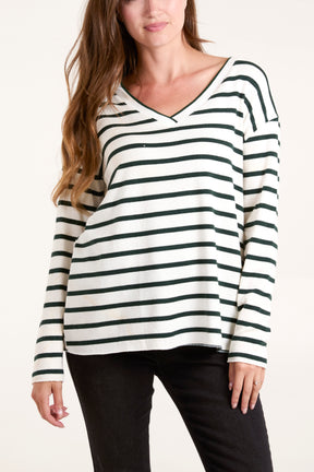 V-Neck Striped Long Sleeve Top