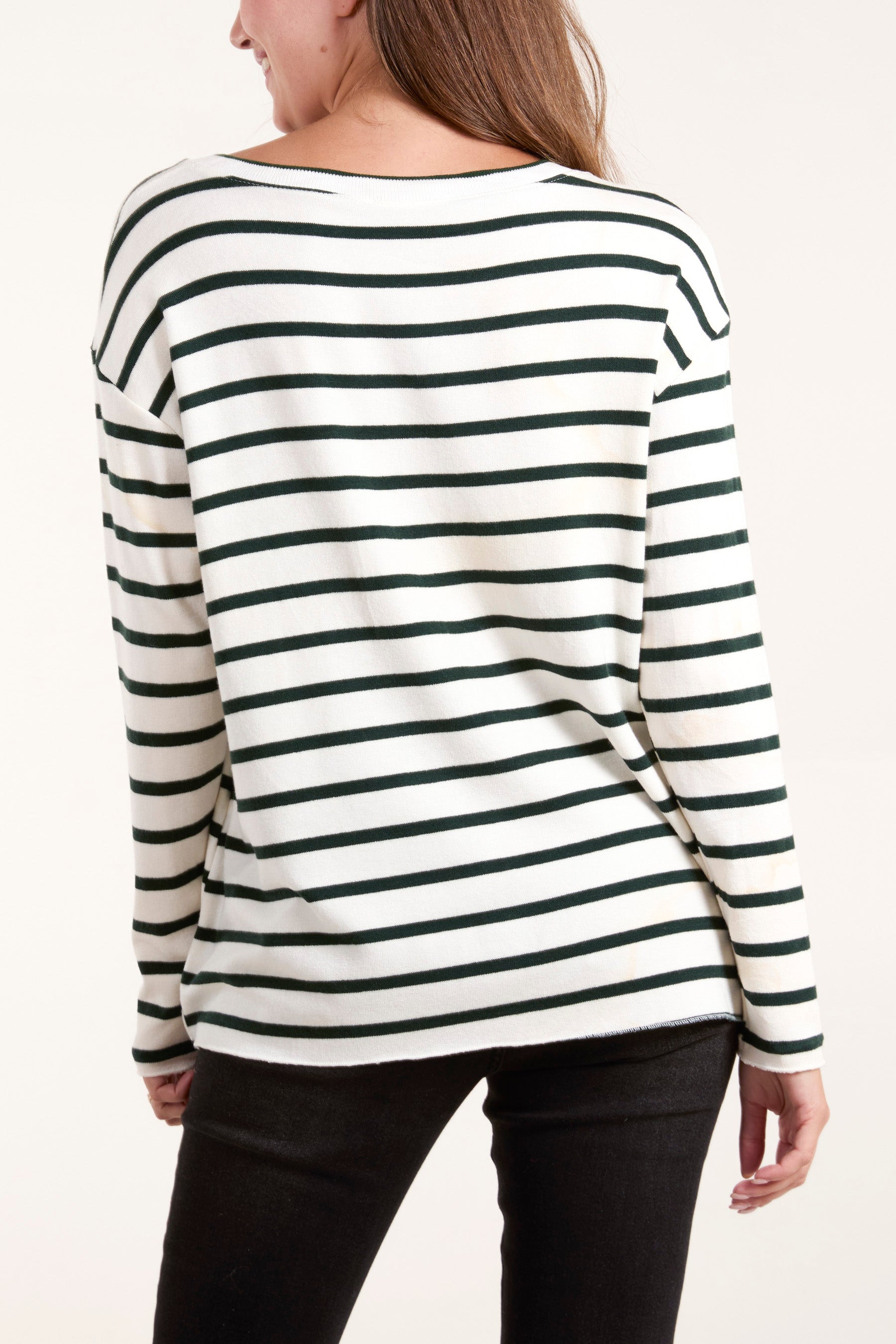 V-Neck Striped Long Sleeve Top