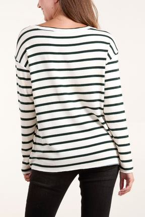 V-Neck Striped Long Sleeve Top