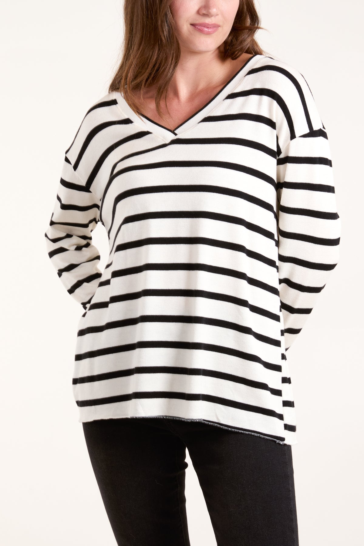 V-Neck Striped Long Sleeve Top