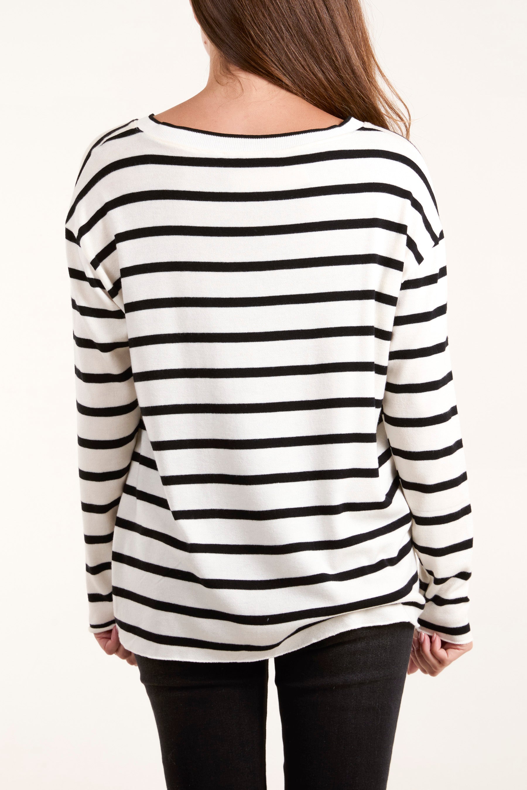 V-Neck Striped Long Sleeve Top