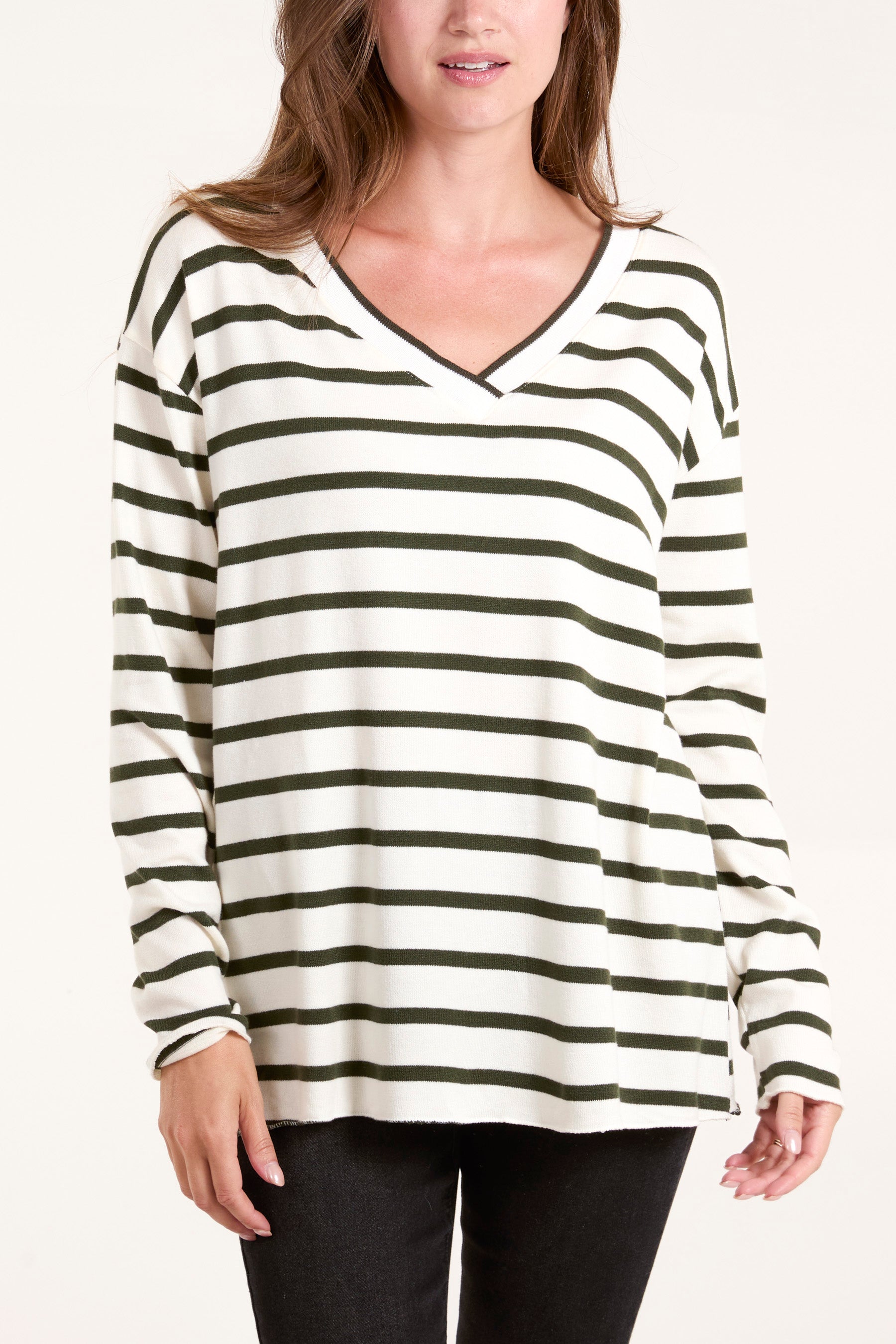 V-Neck Striped Long Sleeve Top