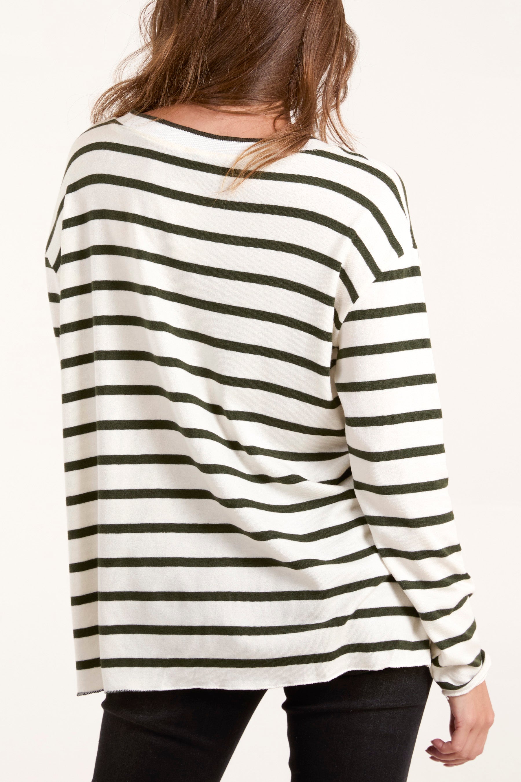 V-Neck Striped Long Sleeve Top