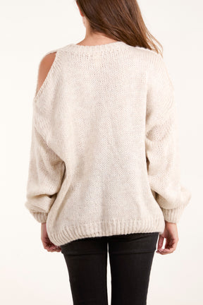 Embroidery Left Shoulder Open Jumper