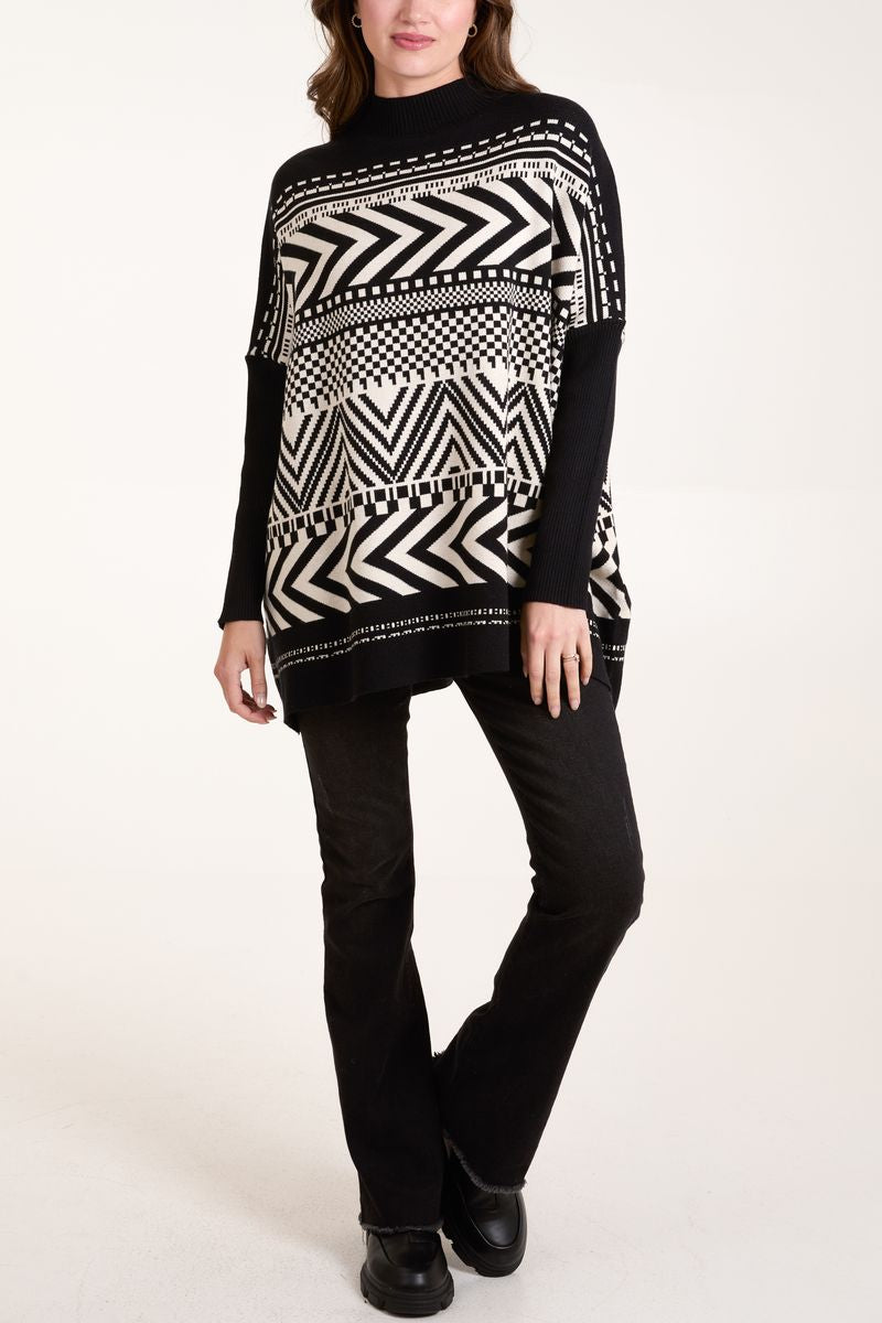 Abstract Print Round Neck Jumper