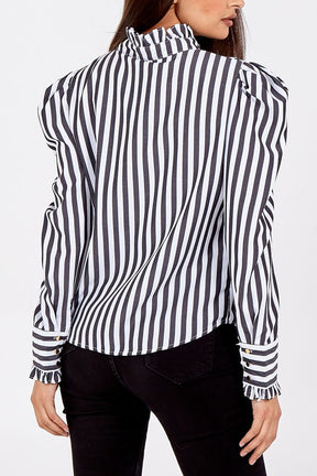 Stripe Frill & Puff Sleeve Shirt