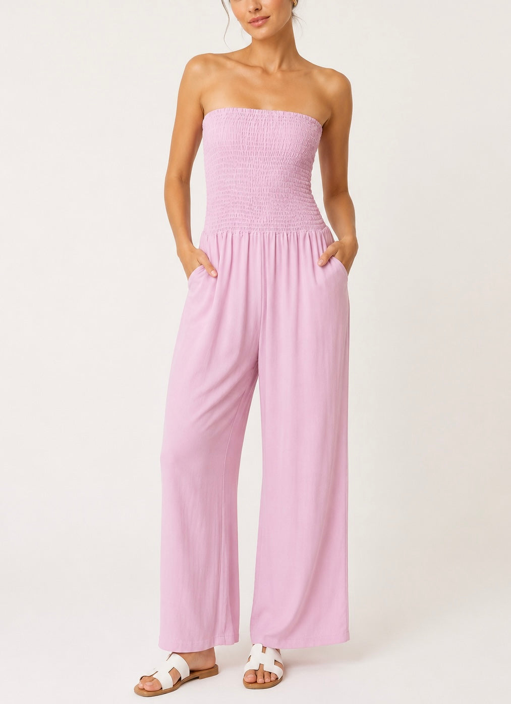 Bandeau Shirred Wide Leg Jumpsuit