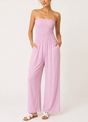Bandeau Shirred Wide Leg Jumpsuit