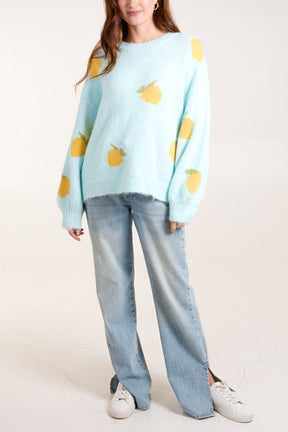 Crew Neck Lemon Fruit Knit Jumper