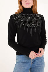 Diamante Roll Neck Jumper