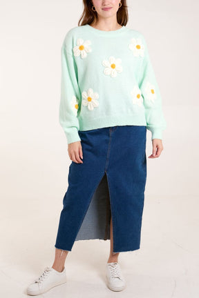 Knitted Daisies Crew Neck Jumper