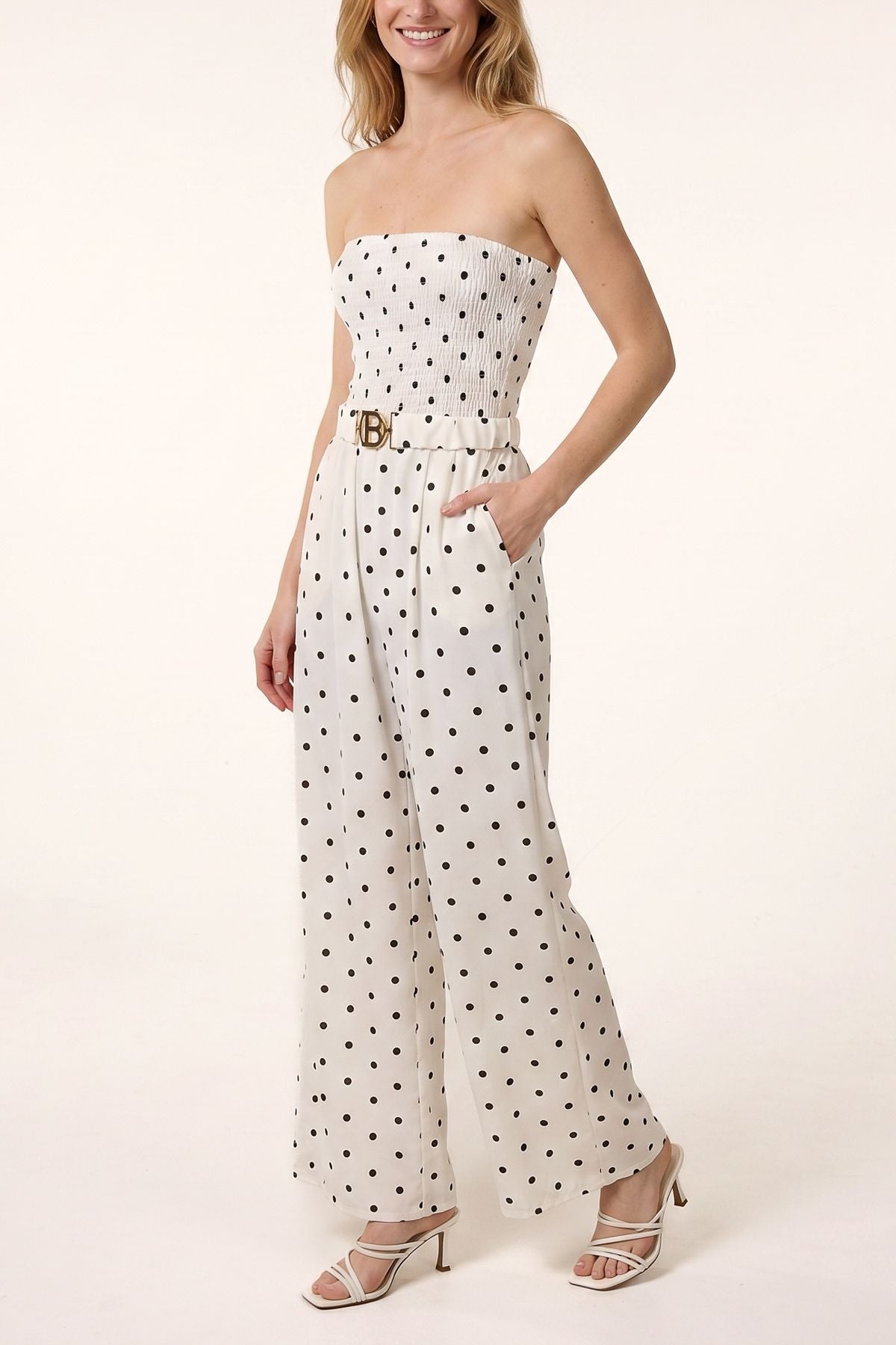 Bandeau Belted Polka Dot Jumpsuit