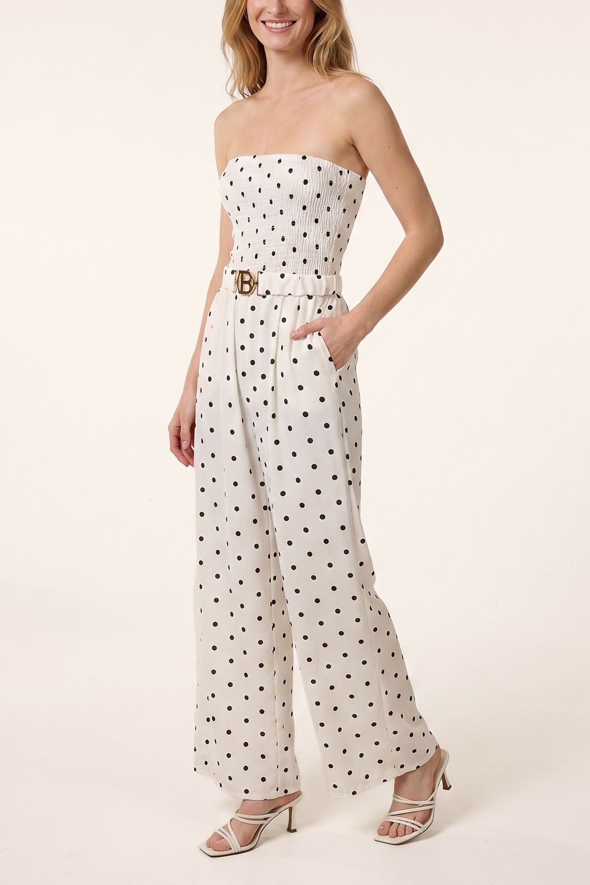 Bandeau Belted Polka Dot Jumpsuit