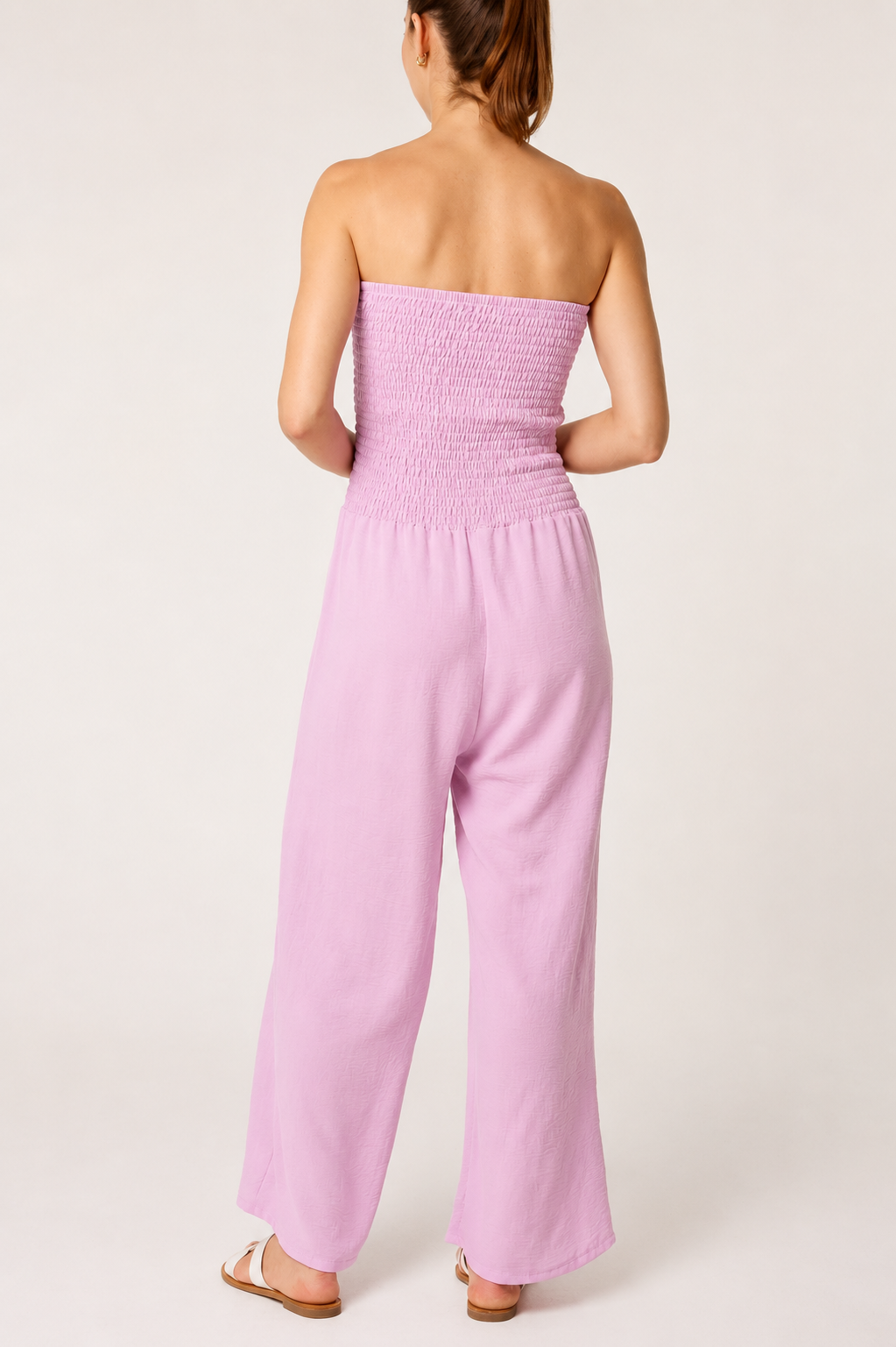 Bandeau Shirred Wide Leg Jumpsuit
