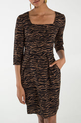 Animal Print Square Neck Tulip Dress