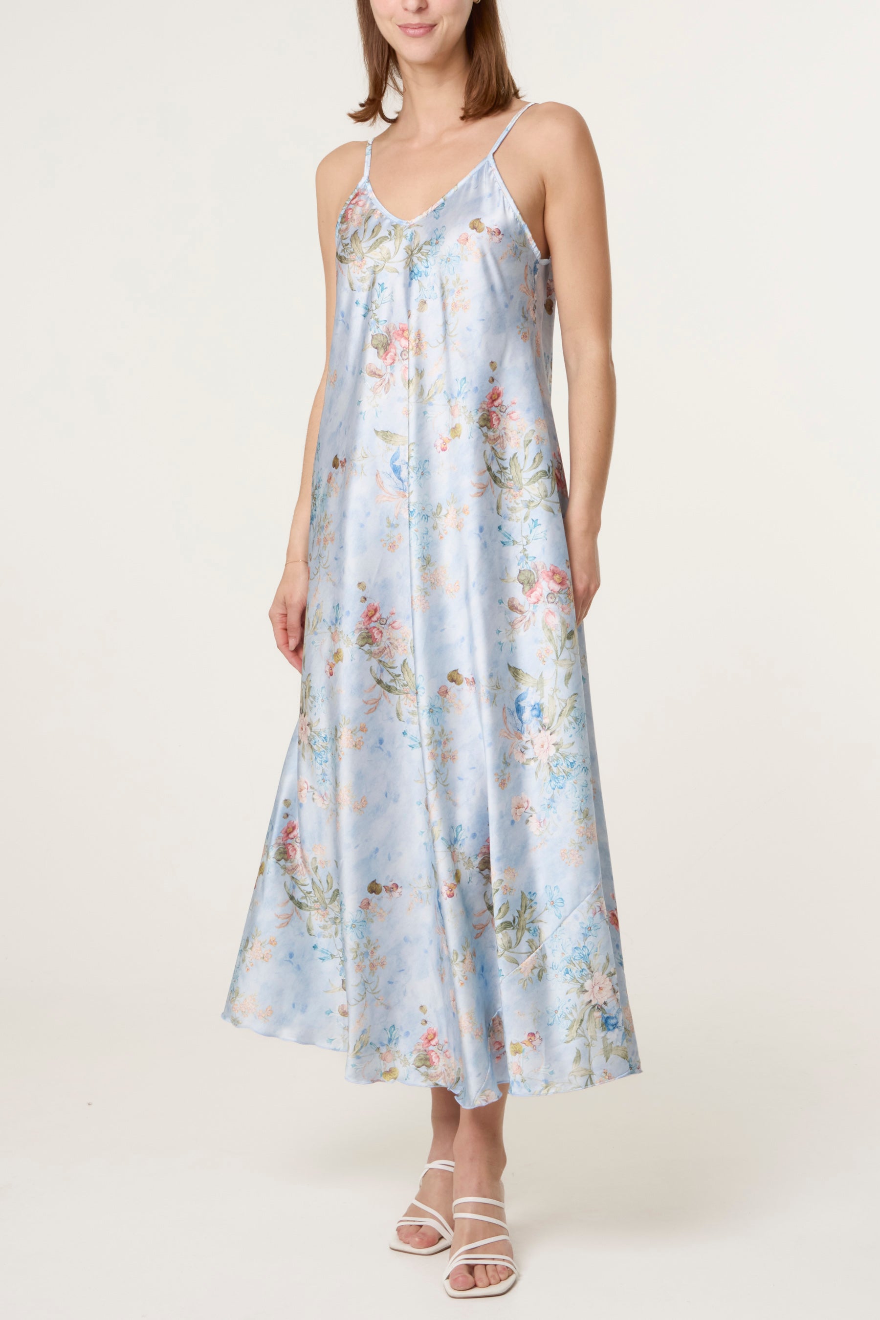 Botanical Flower Satin Cami Dress