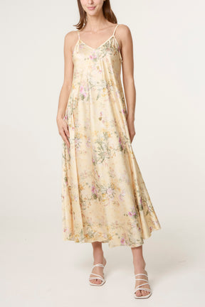 Botanical Flower Satin Cami Dress