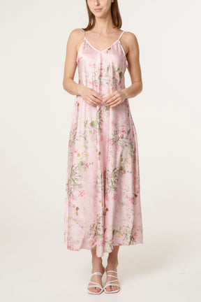 Botanical Flower Satin Cami Dress