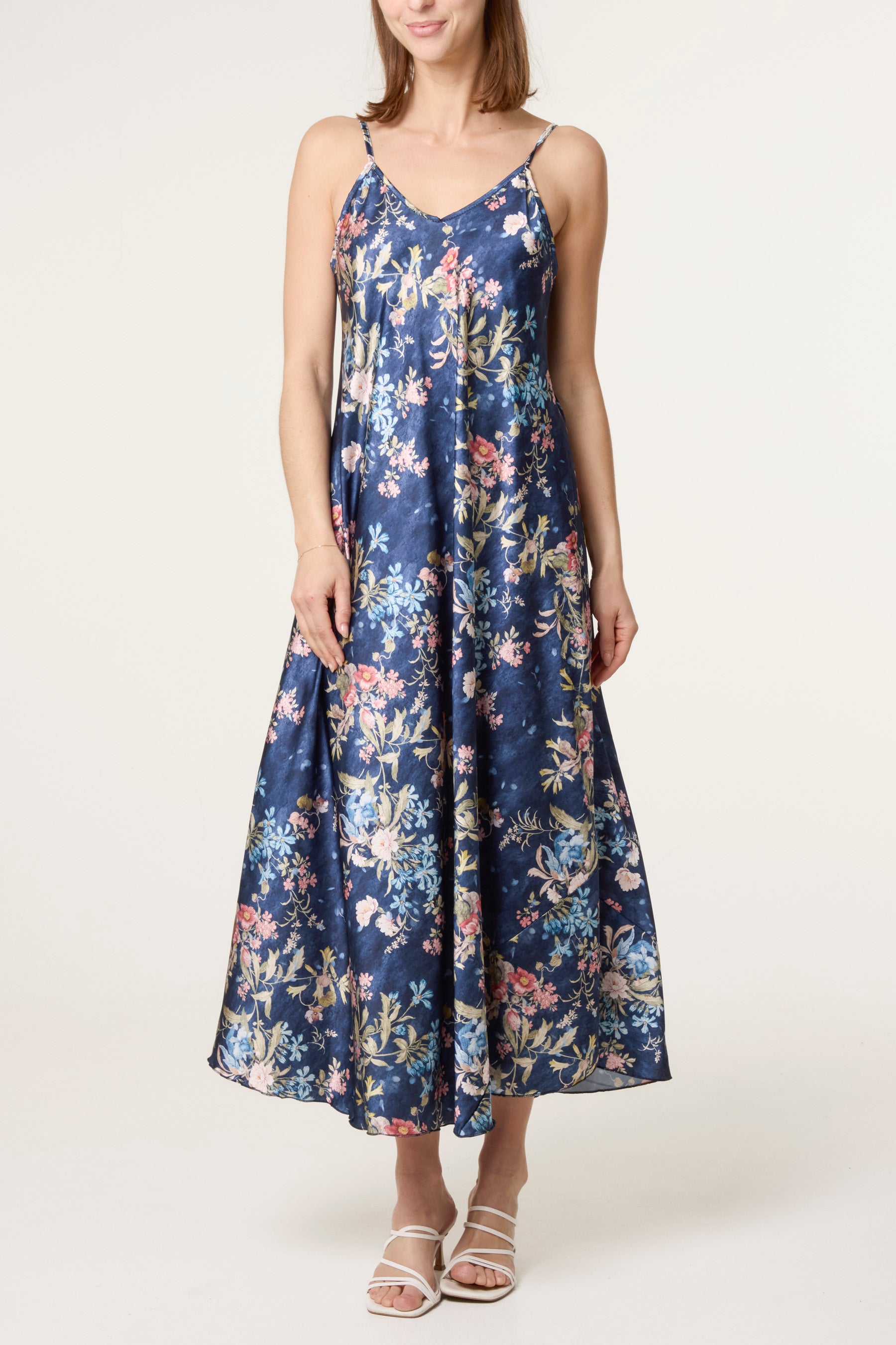 Botanical Flower Satin Cami Dress