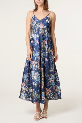 Botanical Flower Satin Cami Dress