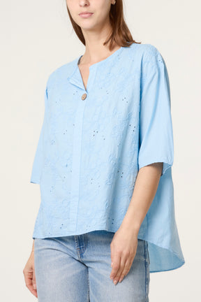 Floral Embroidered Cotton Blouse