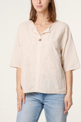 Floral Embroidered Cotton Blouse