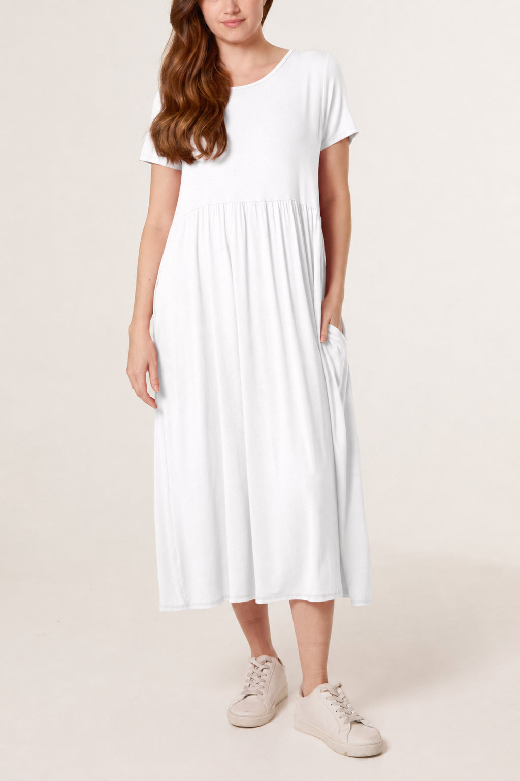 Round Neck Stretch Tiered Midi Dress